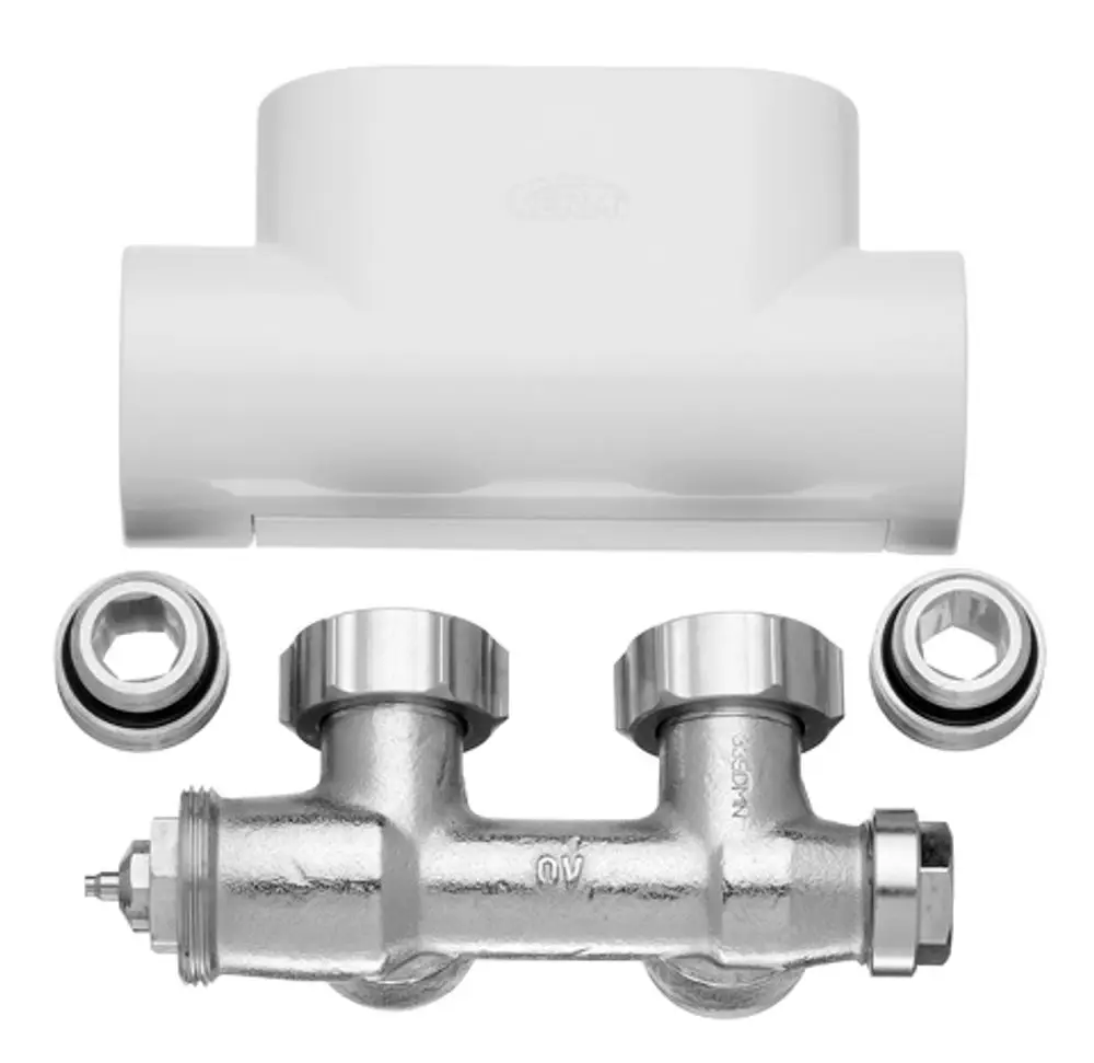 Kermi Ventilhahnblock Eckform mit Blende in Edelstahloptik, ZV00410003
